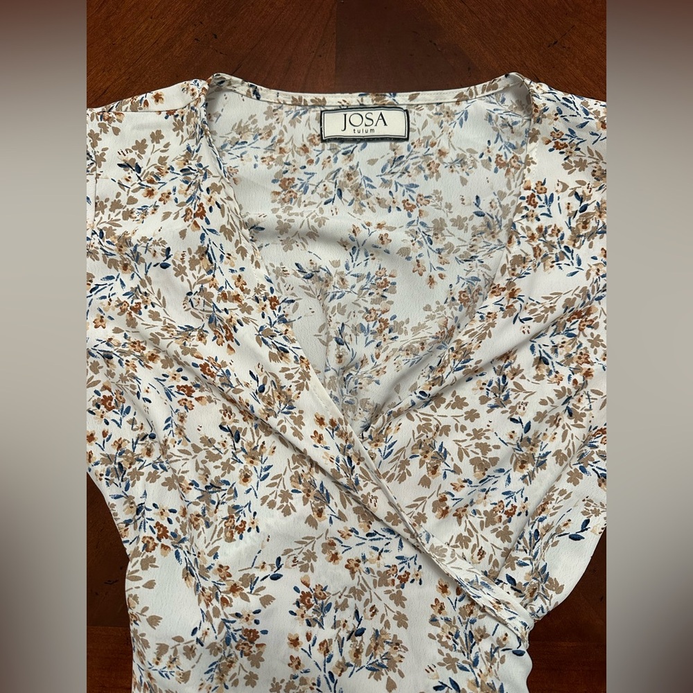 Josa Tulum Floral Wrap Dress - White and Brown